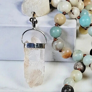 Natural Crystal Quartz Druzy Necklace Pendant Sterling Silver Setting St…